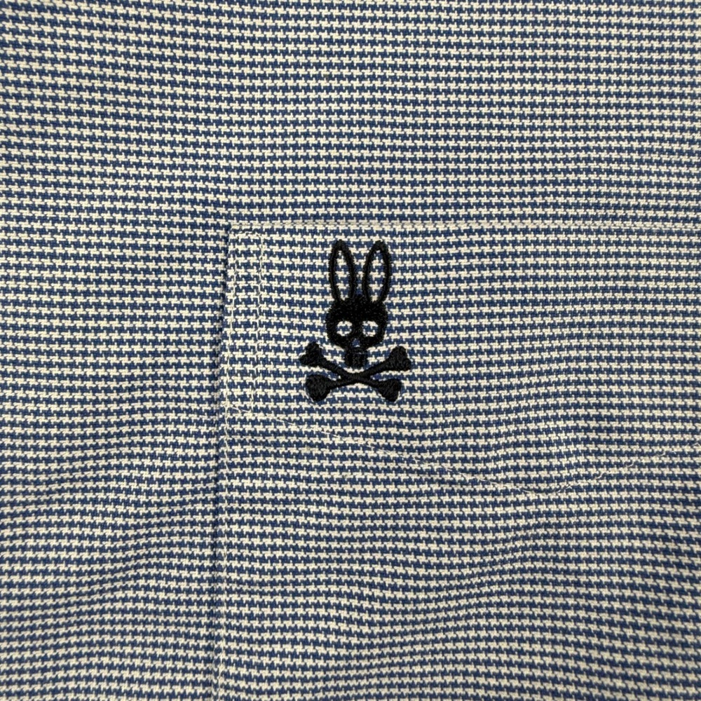 Psycho Bunny Shirt Mens Medium Blue Houndstooth Button Down Preppy Pima Cotton - Picture 5 of 13